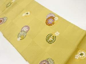 雪輪に草花模様織出し名古屋帯